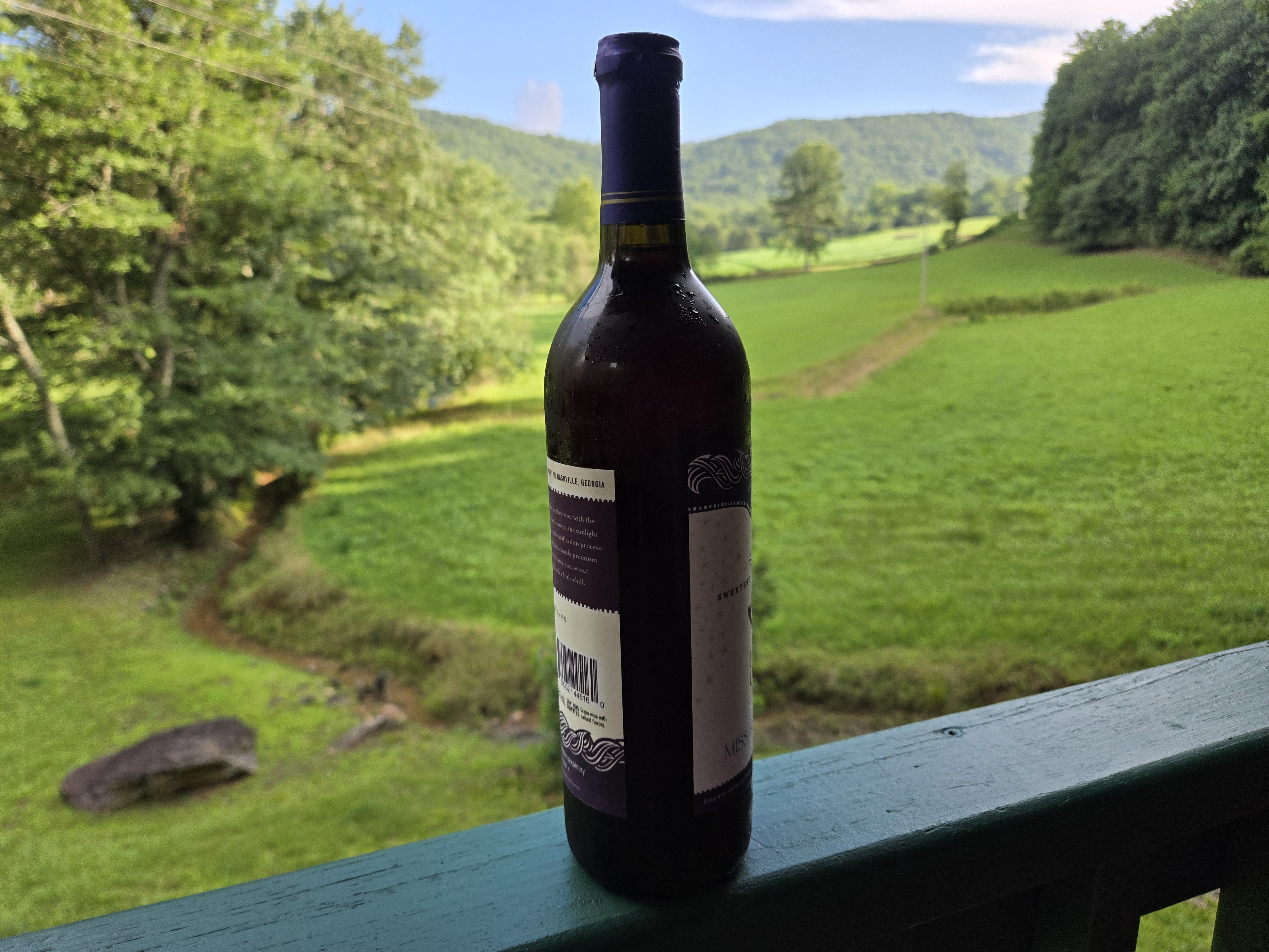 Local North Georgia wine on the deck at Headwaters cabin